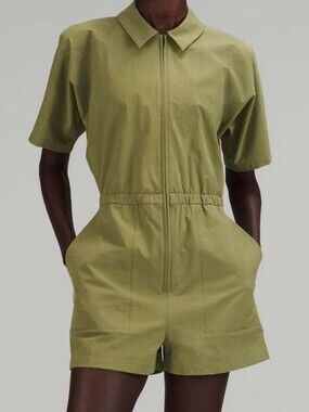 Lululemon lab Zip-Front Collared Romper Bronze Green Size 2